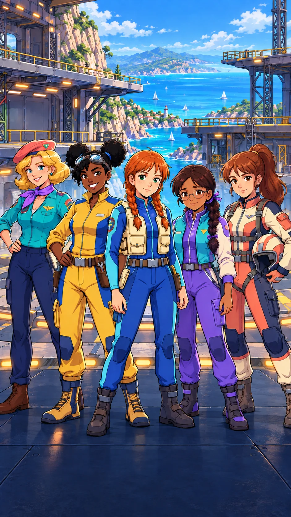 The five Skylock Sisters together at their coastal rescue base.