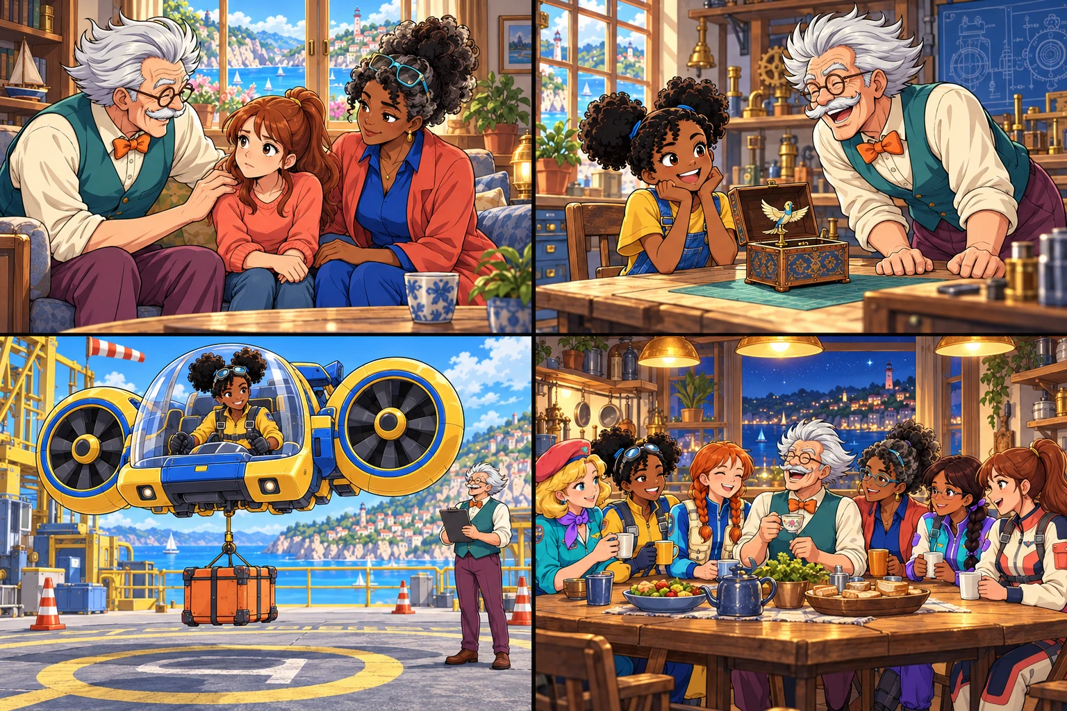 Felix and Vivienne sit beside young Astra in a cosy sitting room and gently reassure her.